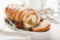 Stuffed turkey breast roll. White background Royalty Free Stock Photo