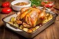 stuffed turkey in a roasting pan ready for the oven Royalty Free Stock Photo