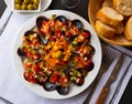 Stuffed by vinaigrette from vegetables tasty mussels at plate Royalty Free Stock Photo