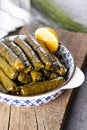 Stuffed vine leaves with lemon/sarma/dolma from Turkish and Greek cuisine Royalty Free Stock Photo