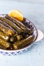 Stuffed vine leaves with lemon/sarma/dolma from Turkish and Greek cuisine Royalty Free Stock Photo