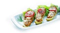 Stuffed zucchini boats filled with a sausage mixture topped with cheese. Ketogenic low-carb meal Royalty Free Stock Photo
