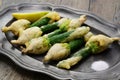 stuffed zucchini flower fritters, Italian cuisine Royalty Free Stock Photo