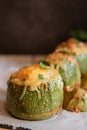 Stuffed zucchini. Round zucchini stuffed with meat and vegetables Royalty Free Stock Photo