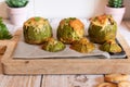 Stuffed zucchini. Round zucchini stuffed with meat and vegetables Royalty Free Stock Photo