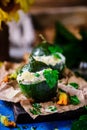 Stuffed zuccini with chicken alfredo..selective focus Royalty Free Stock Photo