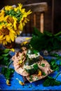Stuffed zuccini with chicken alfredo..selective focus Royalty Free Stock Photo