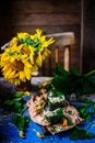 Stuffed zuccini with chicken alfredo..selective focus Royalty Free Stock Photo