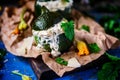 Stuffed zuccini with chicken alfredo..selective focus Royalty Free Stock Photo