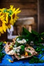 Stuffed zuccini with chicken alfredo..selective focus Royalty Free Stock Photo