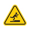 Stumbling man icon in yellow triangle. A warning sign about the danger. Tripping hazard. Watch your step symbol Royalty Free Stock Photo