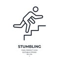 Stumbling man on stairs editable stroke outline icon isolated on white background flat vector illustration. Pixel perfect. 64 x 64 Royalty Free Stock Photo