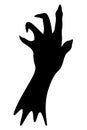 The stump of a dead man`s hand. Silhouette. Curved fingers with sharp nails. Vector illustration. Isolated white background.