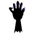 The stump of a dead man`s hand. Silhouette with purple nails. Curved fingers with sharp claws. Vector illustration. Isolated