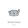 Stump house icon. Thin linear stump house outline icon isolated on white background from nature collection. Line vector sign, Royalty Free Stock Photo