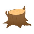 Stump isolated on a white background. A brown stump with a broken branch. Stump of oak, aspen, Rowan, spruce, pine