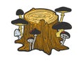 Stump with mushrooms sketch vector illustration