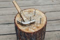 Stump nails hammer Royalty Free Stock Photo