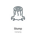 Stump outline vector icon. Thin line black stump icon, flat vector simple element illustration from editable camping concept Royalty Free Stock Photo