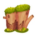 Stump or Tree Stub Covered with Moss as Forest Element Vector Illustration