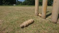 Cricket bails knocked off a set of stumps