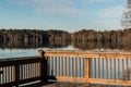 Stumpy Lake in Fall from Fishing Pier Royalty Free Stock Photo