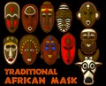 Stuning ancient and traditional african mask Vector Illustration Set Royalty Free Stock Photo