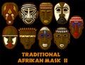 Stuning ancient and traditional african mask Vector Illustration Set Royalty Free Stock Photo