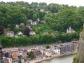 Stuning view of the vintage buildings along Meuse river and on the hillside, Dinant, Belgium