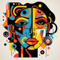 Abstract Woman Head With Geometric Shapes - Vector Illustration