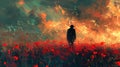ANZAC Day Tribute: Colorful Generative AI Painting of Soldier amidst Red Poppies - Lest We Forget