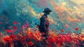 ANZAC Day Tribute: Colorful Abstract Art of Soldier Amid Red Poppies - Lest We Forget