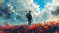 ANZAC Day Tribute: Colorful Abstract Soldier in Red Poppies - Lest We Forget