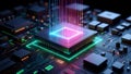 Stunning abstract central processing unit glowing with vibrant neon data streams on a dark circuit board Royalty Free Stock Photo