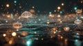 Stunning abstract digital illustration of glowing, wireframe jellyfish figures and a complex network of lines, illuminated by Royalty Free Stock Photo