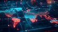 Global Network Connection Digital World Map with Data Points and Illuminated Lines AI generated. Royalty Free Stock Photo