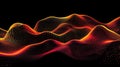Fiery Abstract Digital Wave Mesh Visualization. Glowing Red and Orange Particle Surface on Black Background. Big Data and Royalty Free Stock Photo