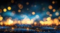 Stunning abstract glitter lights in blue, gold, and black background. Perfect for design projects Royalty Free Stock Photo