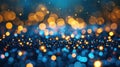 Stunning abstract glitter lights in blue, gold, and black background. Perfect for design projects Royalty Free Stock Photo