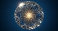 Abstract crystal orb with glowing core against dark blue Royalty Free Stock Photo