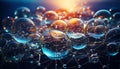 Stunning abstract image of interconnected transparent spheres, reflecting warm and cool light. Ideal for technology, science, or Royalty Free Stock Photo