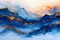 This stunning abstract ink painting evokes the ebb and flow of ocean waves, rendered in deep blue tones with luxurious gold