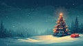 Festive Christmas Tree with Gift on Snowy Night Abstract Landscape Royalty Free Stock Photo