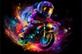 Motocross motorbike rider, dirt bike in space colorful and vibrant Royalty Free Stock Photo