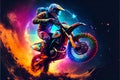 Motocross motorbike rider, dirt bike in space colorful and vibrant Royalty Free Stock Photo