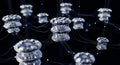 Decentralized quantum network nodes float in darkness Royalty Free Stock Photo
