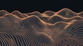 Abstract Topographic Digital Landscape with Glowing Orange Contour Lines on Dark Background 3D Visualization of Data Waves Royalty Free Stock Photo