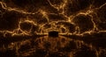 Golden electricity pulses across a deep subterranean tunnel Royalty Free Stock Photo