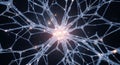 A bright pulsating neuron fires within a neural network Royalty Free Stock Photo