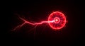 Red lightning strikes a glowing energy sphere Royalty Free Stock Photo